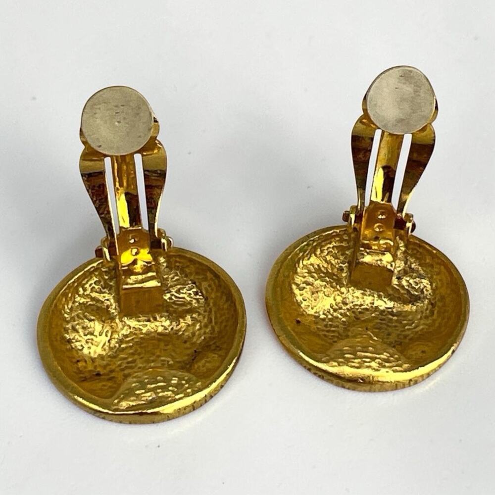 Vintage 80s Gold Tone Rhinestone Statement Dome Button Clip On Earrings - Picture 3 of 3